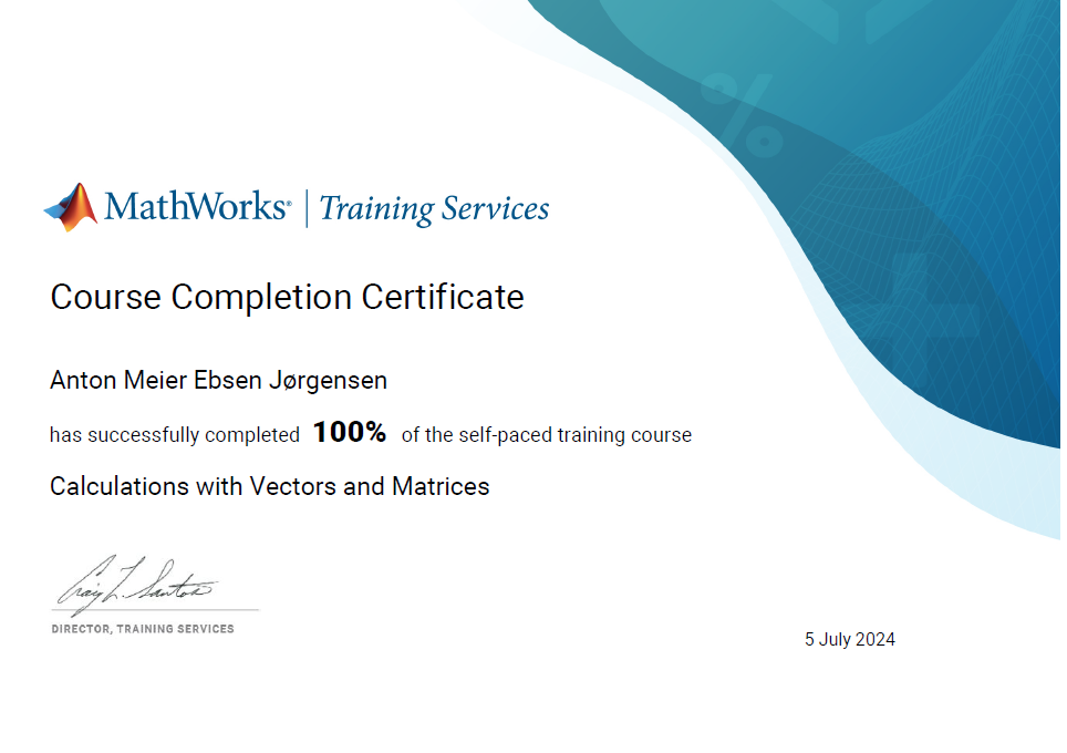 Calculations with Vectors and Matrices Certifikat